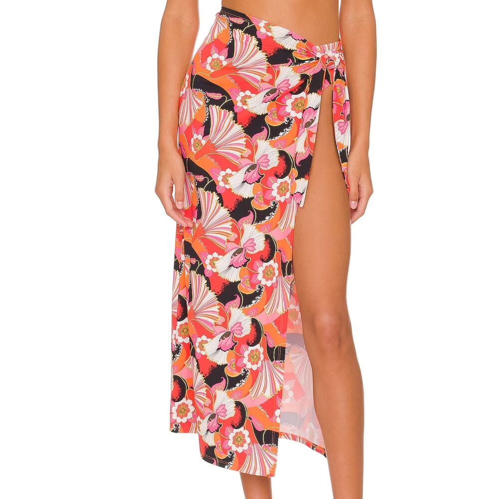 Ronny Kobo Floral Midi Wrap Skirt SMALL Sarong Slit Designer Vacation $228 NEW